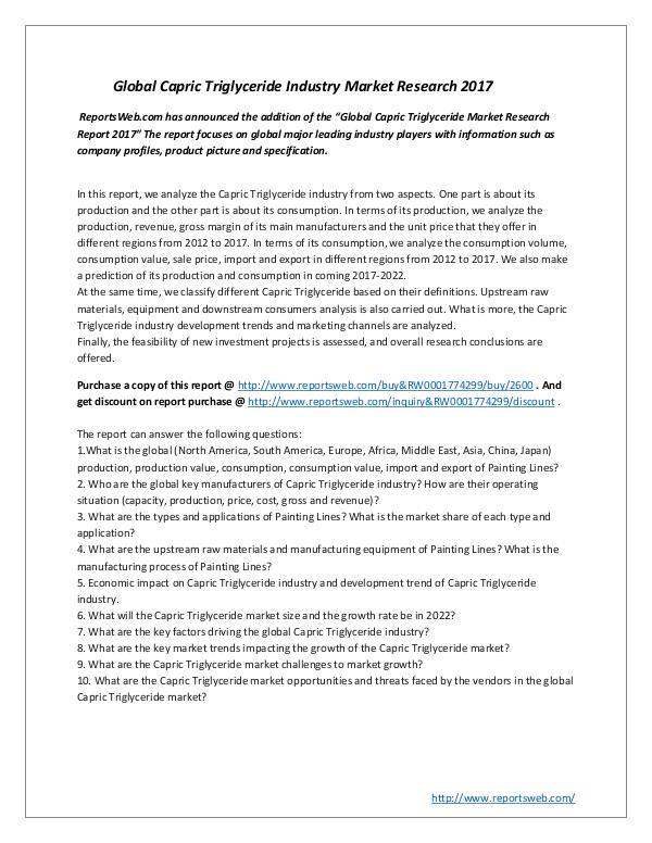 Market Studies Global Capric Triglyceride Industry Market Researc