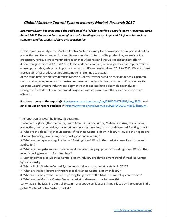 Market Studies Global Machine Control System Industry Market Rese