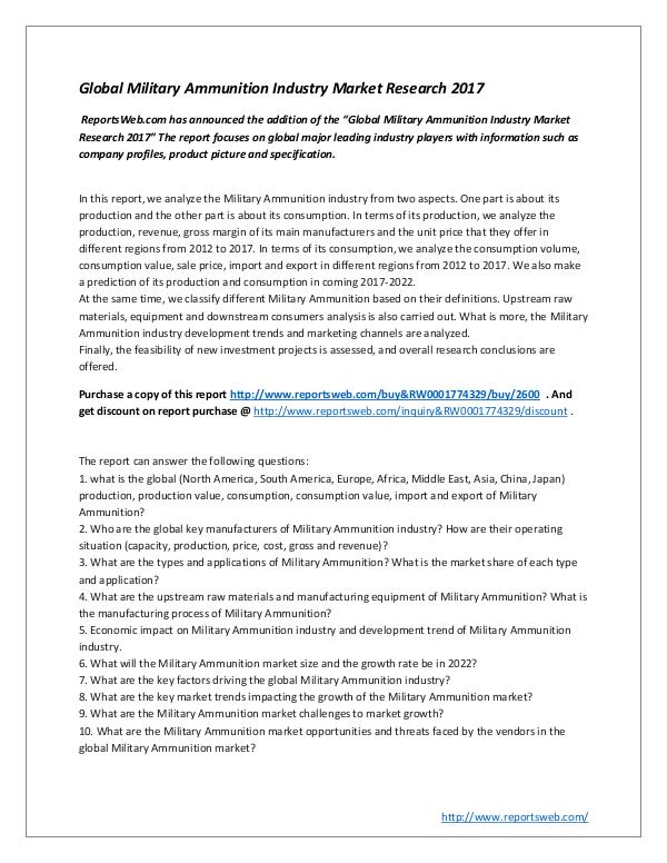 Market Studies Global Military Ammunition Industry Market Researc