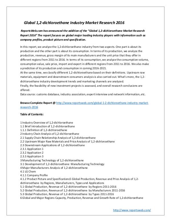 Market Studies Global 1,2-dichloroethane Industry Market Research