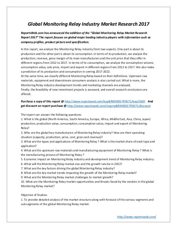 Market Studies Global Monitoring Relay Industry Market Research 2