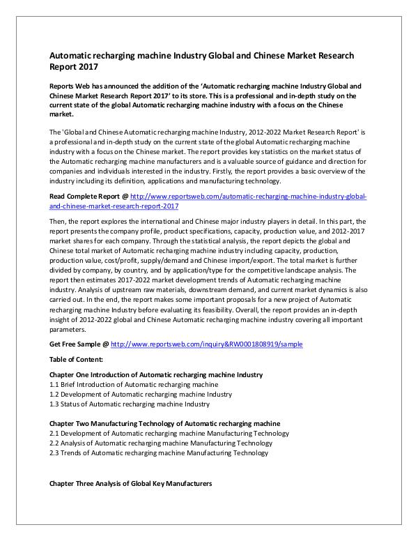 Market Studies Automatic recharging machine Industry Global and C