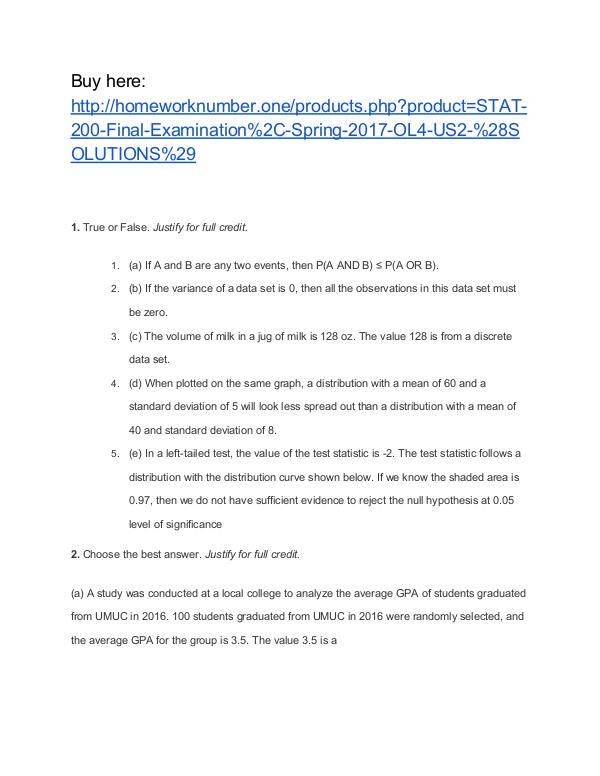 STAT 200 Final Examination, Spring 2017 OL4 US2 (SOLUTIONS) STAT 200 Final Examination