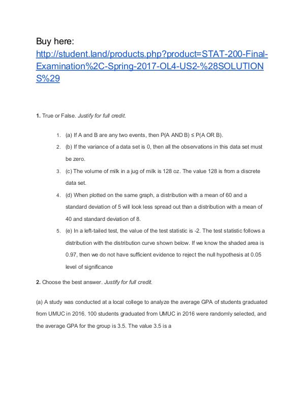 STAT 200 Final Examination STAT 200