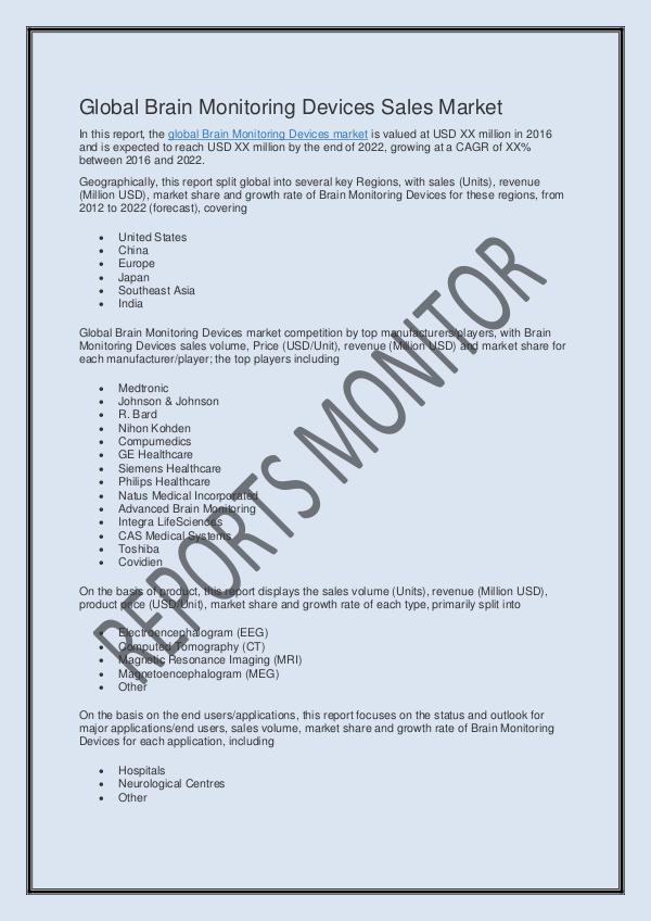 Global Brain Monitoring Devices Sales Market Repor