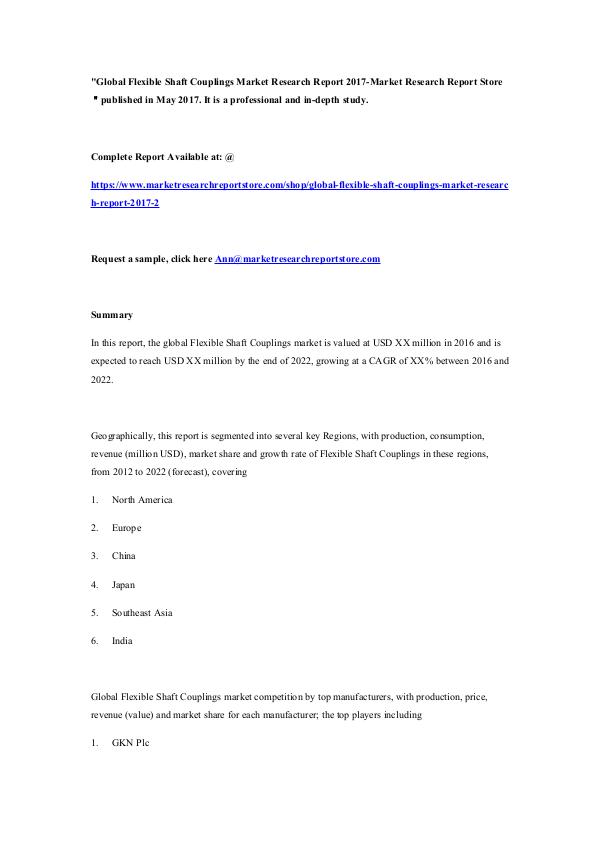 Market Research Report Store Global Flexible Shaft Couplings Market Research