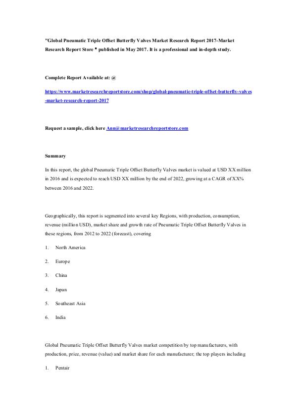 Market Research Report Store Global Pneumatic Triple Offset Butterfly Valves