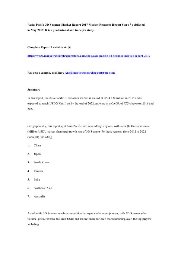 Asia-Pacific 3D Scanner Market