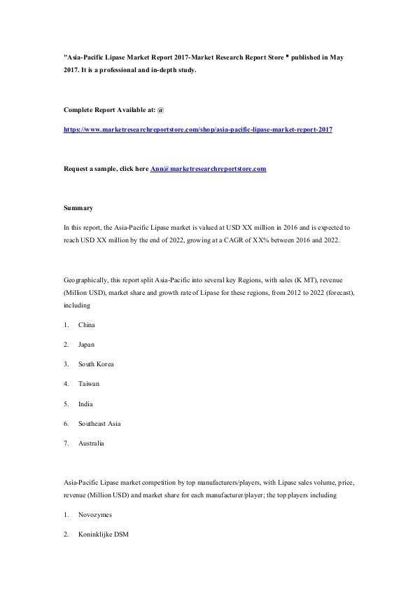 Asia-Pacific Lipase Market