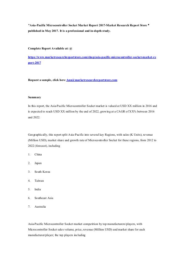 Market Research Report Store Asia-Pacific Microcontroller Socket