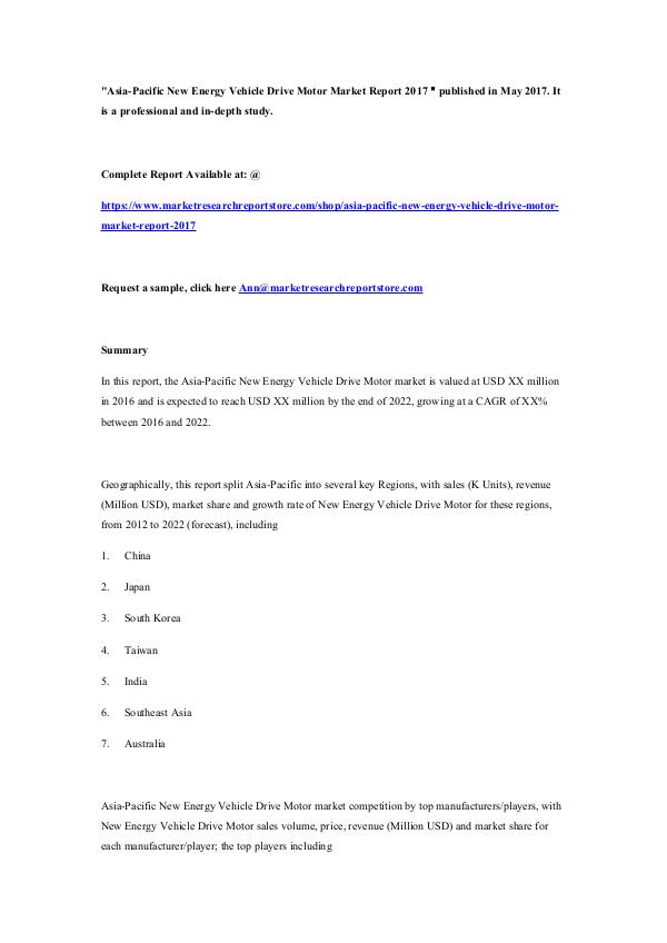 Asia-Pacific New Energy Vehicle Drive Motor Market