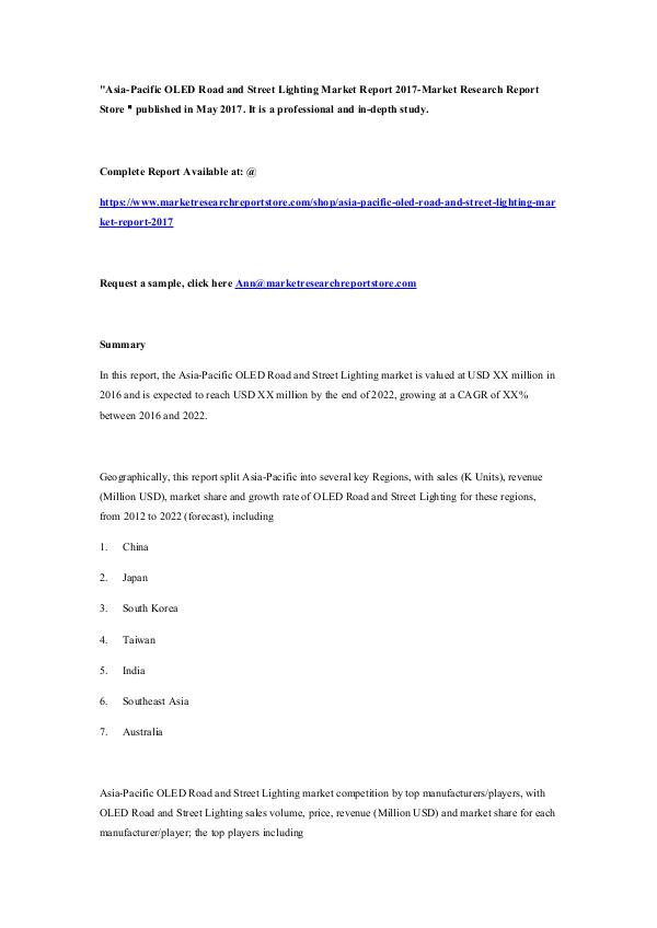 Asia-Pacific OLED Road and Street Lighting Market 
