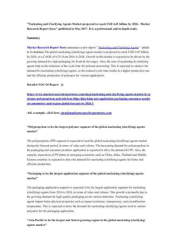 Nucleating and Clarifying Agents Market projected 