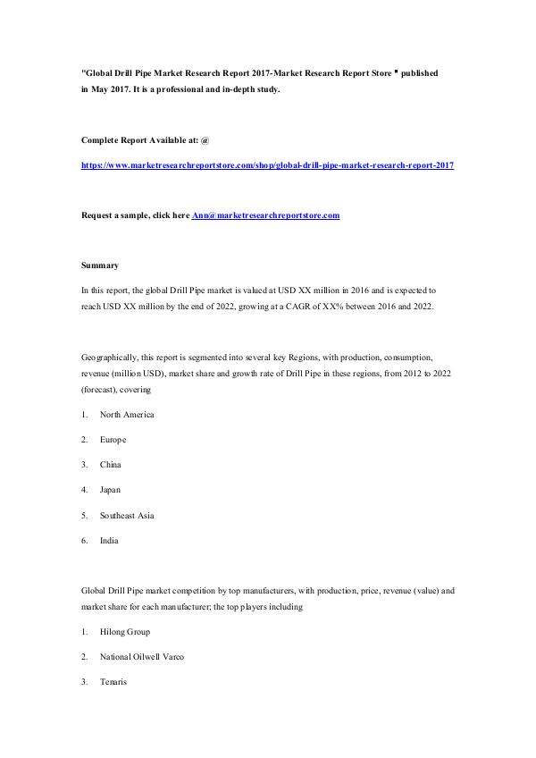 Global Drill Pipe Market Research Report 2017-Mark