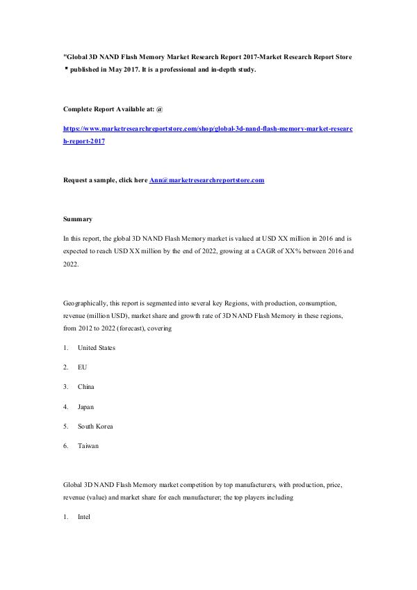 Global 3D NAND Flash Memory Market Research Report