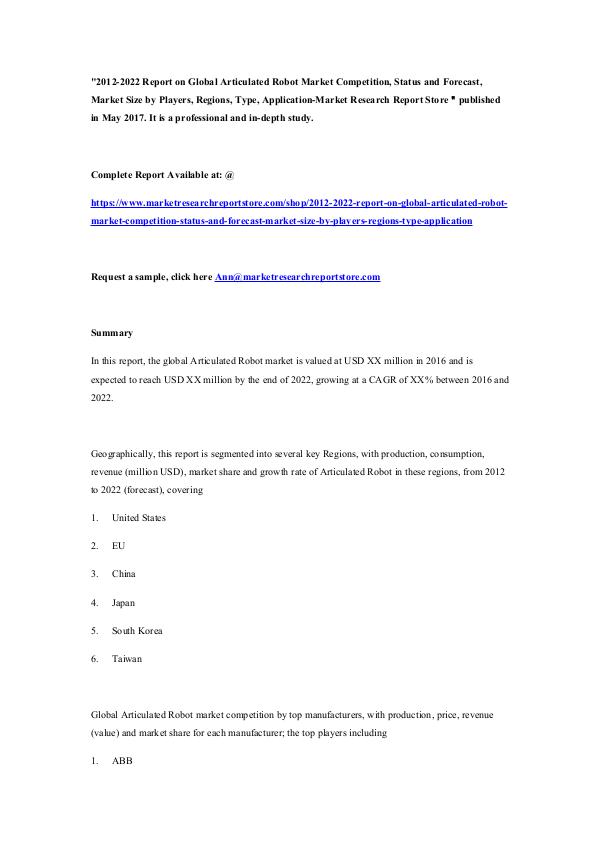 2012-2022 Report on Global Articulated Robot Marke