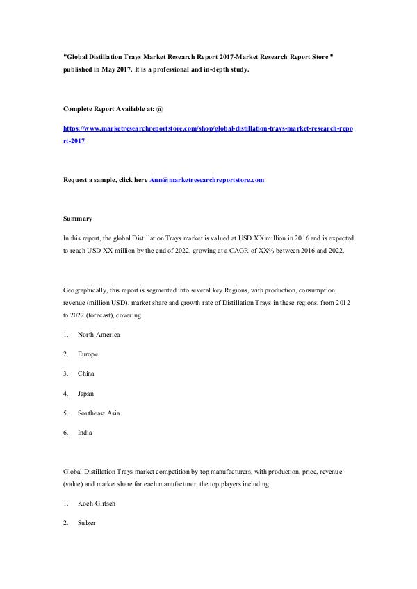 Market Research Report Store  Global Distillation Trays Market Research Report 2