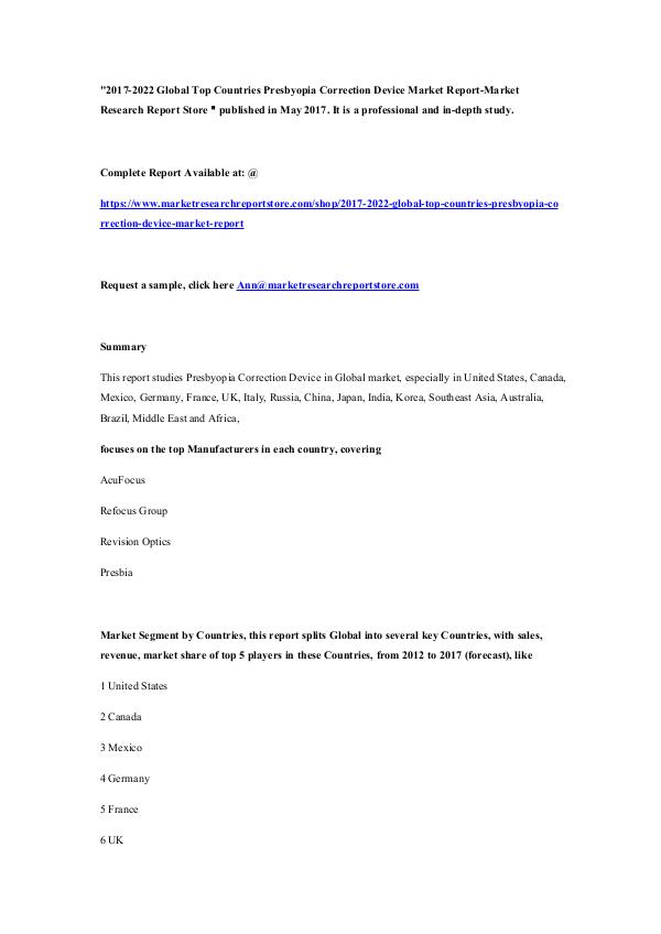 2017-2022 Global Top Countries Presbyopia Correcti