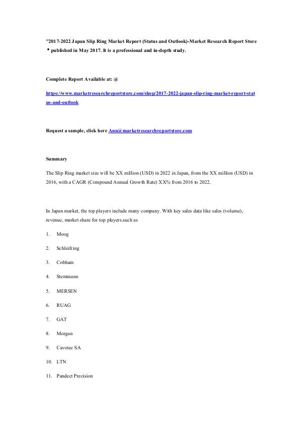 Market Research Report Store  2017-2022 Japan Slip Ring Market Report (Status an