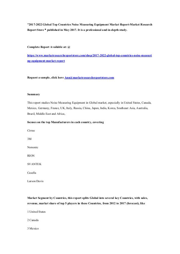 2017-2022 Global Top Countries Noise Measuring Equ