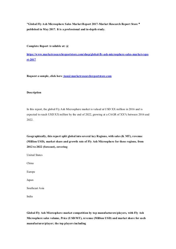 Market Research Report Store  Global Fly Ash Microsphere Sales Market Report 201