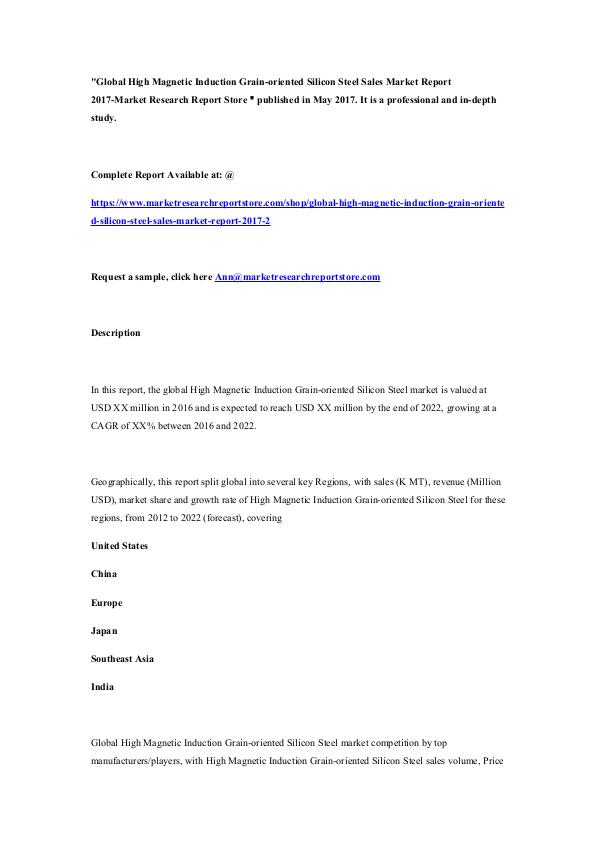 Global High Magnetic Induction Grain-oriented Sili