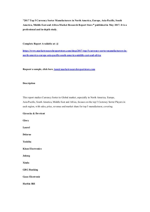 2017 Top 5 Currency Sorter Manufacturers in North 