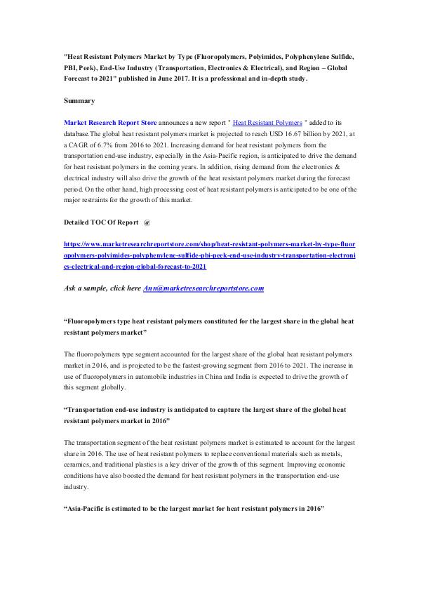 Heat Resistant Polymers Market by Type (Fluoropoly