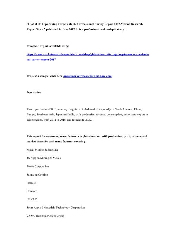 Global ITO Sputtering Targets Market Professional 