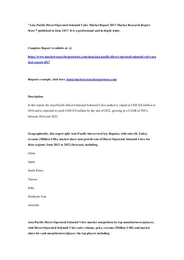 Market Research Report Store  Asia-Pacific Direct-Operated Solenoid Valve Market