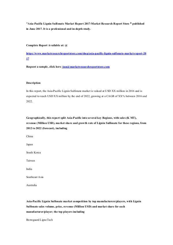 Asia-Pacific Lignin Sulfonate Market Report 2017-M