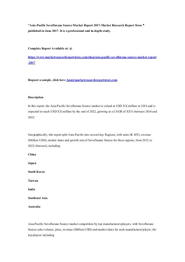 Asia-Pacific Sevoflurane Source Market Report 2017