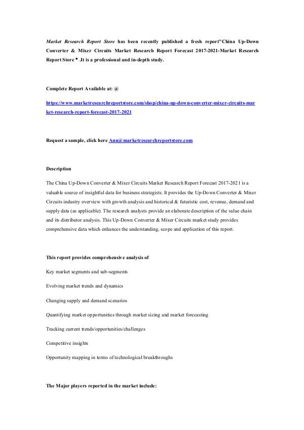 China Up-Down Converter & Mixer Circuits Market Re