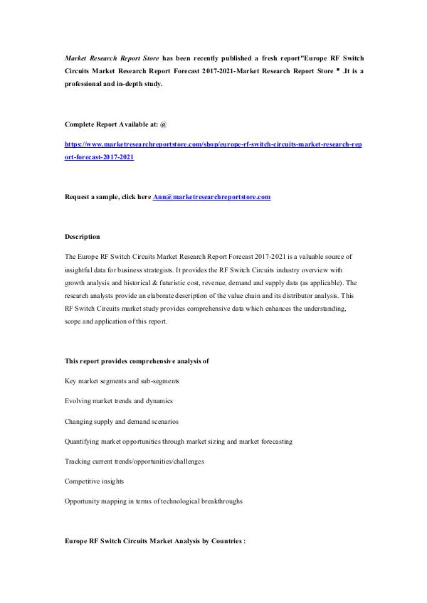 Europe RF Switch Circuits Market Research Report F