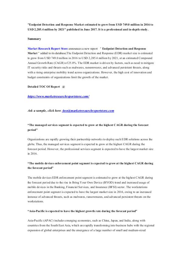 Endpoint Detection and Response Market estimated t