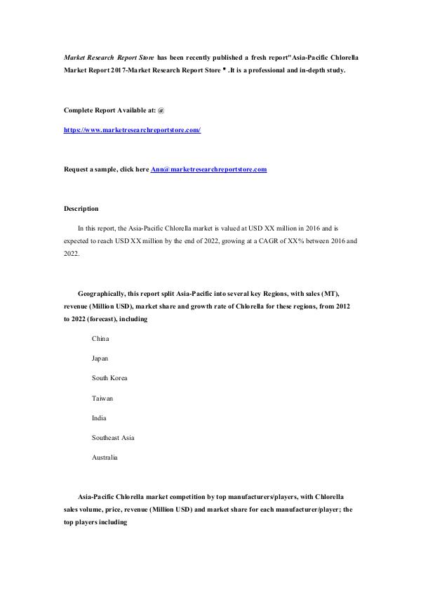 Asia-Pacific Chlorella Market Report 2017-Market R