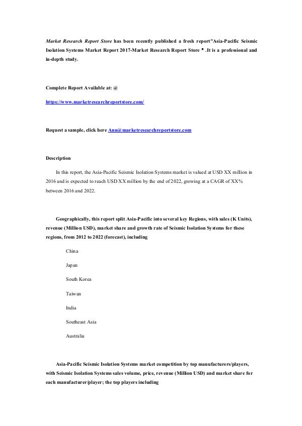 Market Research Report Store  Asia-Pacific Seismic Isolation Systems Market Repo