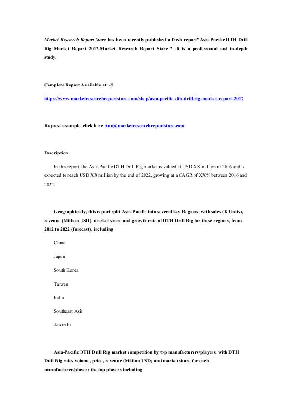 Market Research Report Store  Asia-Pacific DTH Drill Rig Market Report 2017-Mark