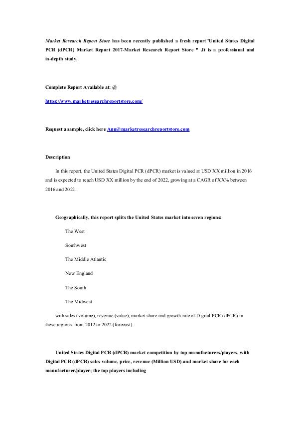 United States Digital PCR (dPCR) Market Report 201