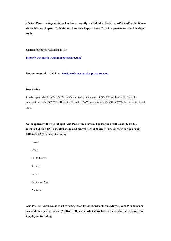 Asia-Pacific Worm Gears Market Report 2017-Market 
