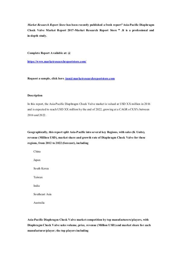Asia-Pacific Diaphragm Check Valve Market Report 2