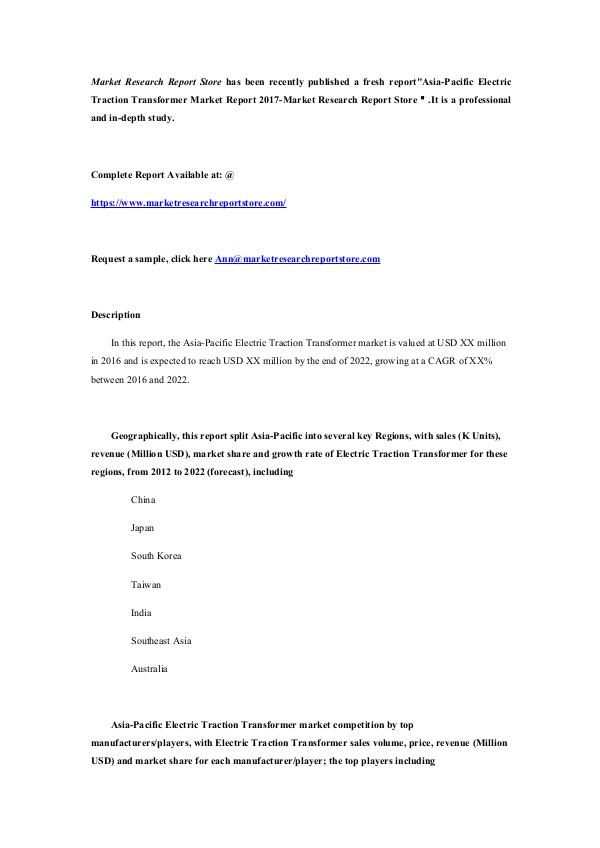 Asia-Pacific Electric Traction Transformer Market 