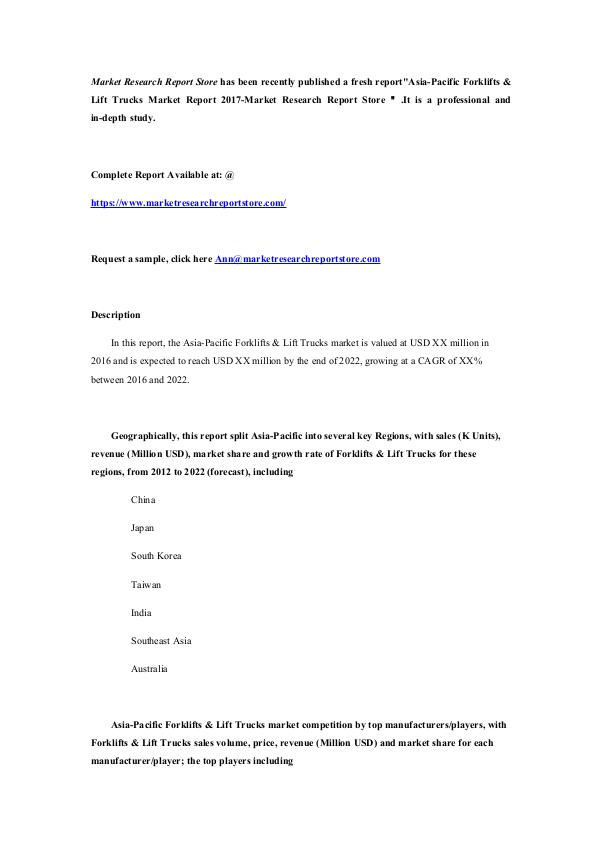 Asia-Pacific Forklifts & Lift Trucks Market Report