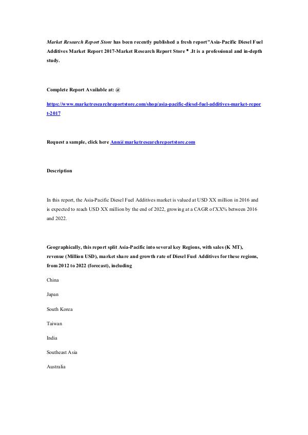 Asia-Pacific Diesel Fuel Additives Market Report 2