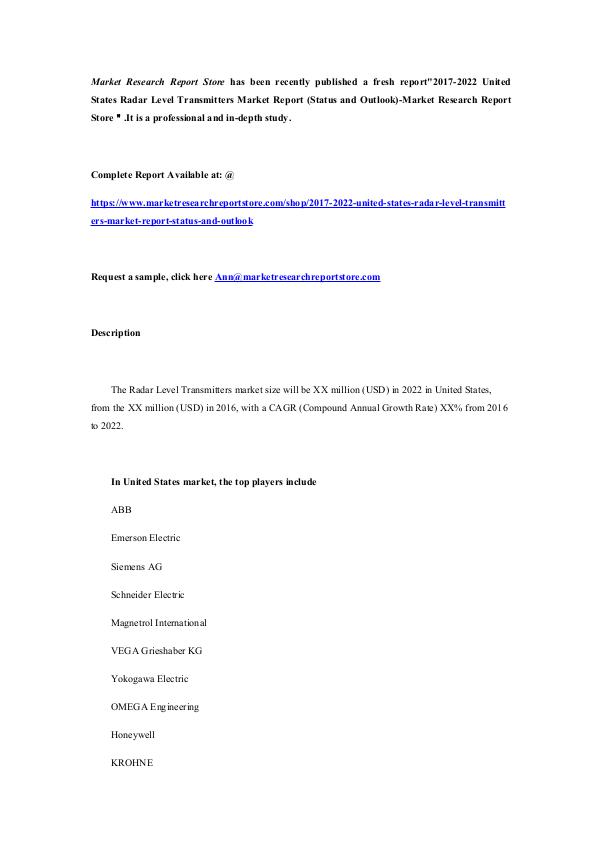 2017-2022 United States Radar Level Transmitters M