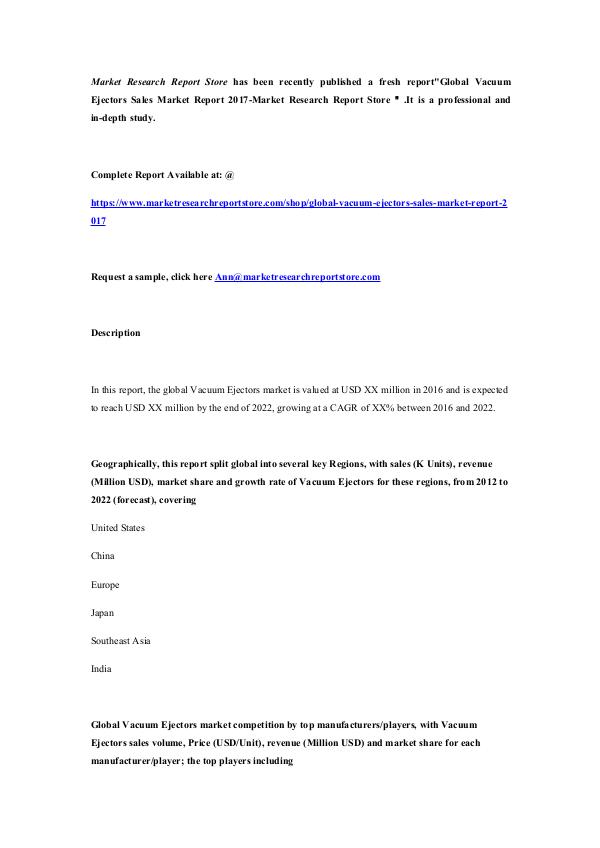 Global Vacuum Ejectors Sales Market Report 2017-Ma