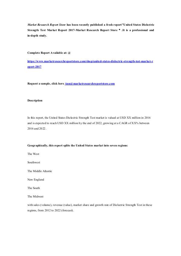 United States Dielectric Strength Test Market Repo