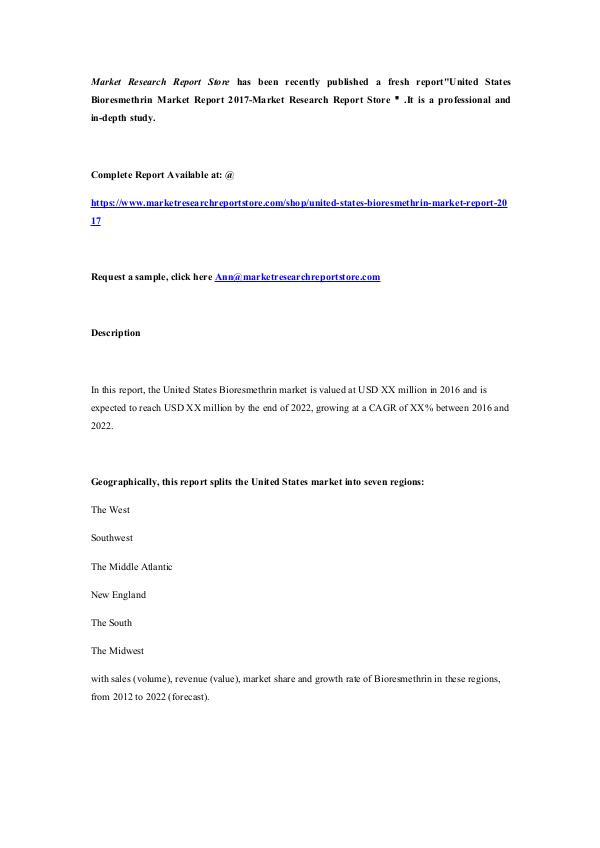 United States Bioresmethrin Market Report 2017-Mar