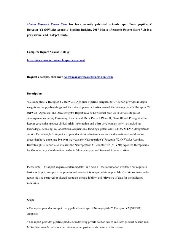 Neuropeptide Y Receptor Y2 (NPY2R) Agonists -Pipel