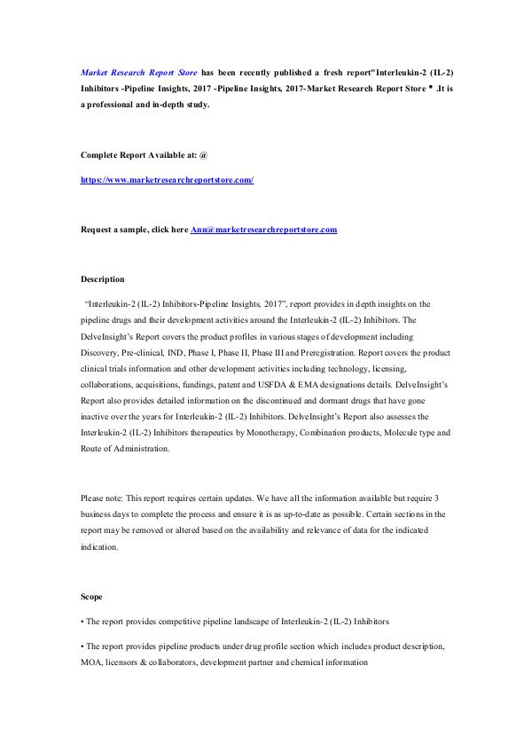 Interleukin-2 (IL-2) Inhibitors -Pipeline Insights